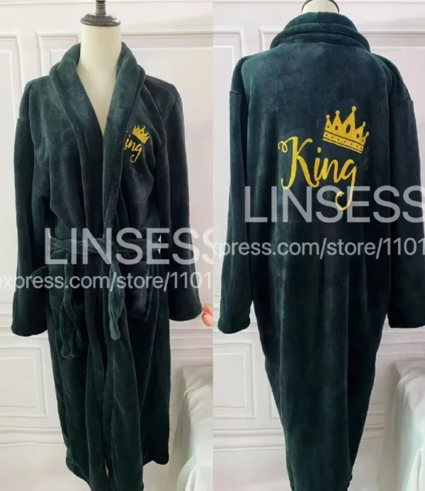 Customized Honeymoon Robes Couples Spa Robes Gift Bride And Groom Gift Mr Mrs Bathrobes Flannel Anniversary King Queen Bathrobes - Image 14