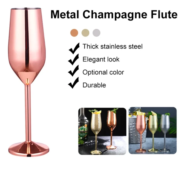 220ml Stainless Steel Champagne Flute Glass Unbreakable Wine Cup Gold Silver Cocktail Glass Metal Flute Home Bar Party Supplies - Image 4