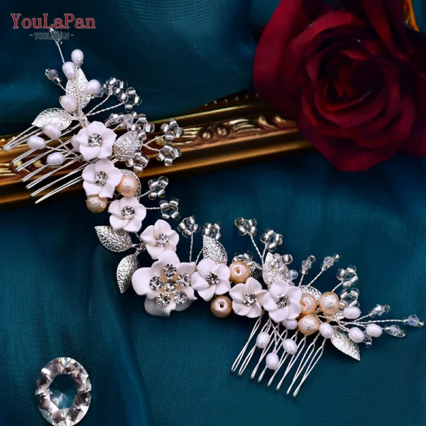 TOPQUEEN Indian Bridal Hair Accessories Alloy Flower Bridal Crowns and Tiaras Silver Hair Pieces Wedding Hair Jewelry HP301 - Image 15