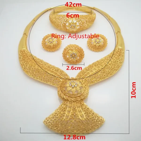 Kingdom Ma New Fashion African Gold Colour Bridal Jewelry Sets For Woman Necklace Earrings Ring  Party Jewelery Gifts - Image 2