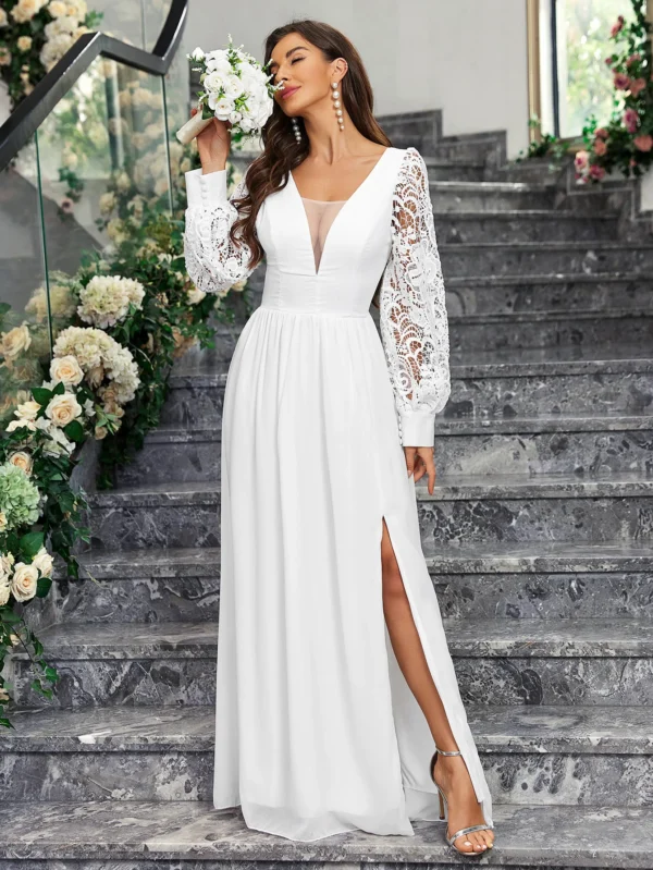 Long Sleeves Lace Bridal Gown Romantic Boho Jersey Wedding Dress Exquisite Casual Bridal Dress Vestido De Noiva - Image 3