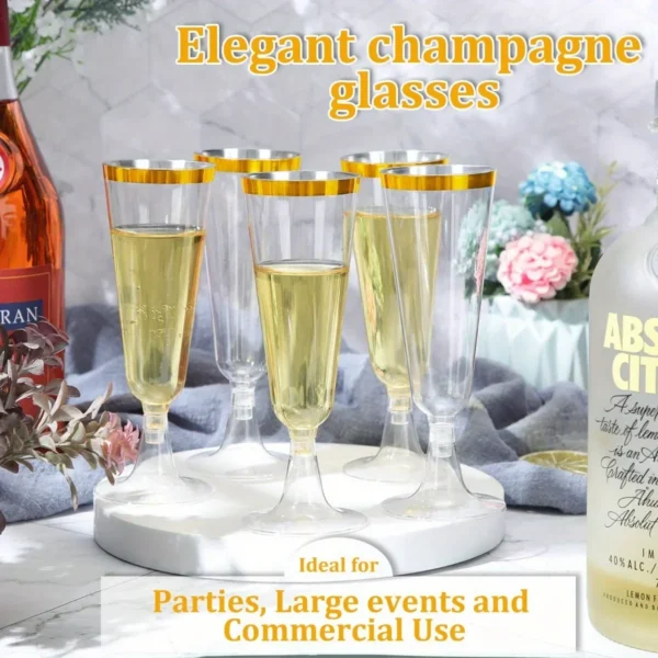 10pcs Gold Plastic Champagne Glasses -5 Ounces Suitable for Parties, Weddings, and New Years - Image 6