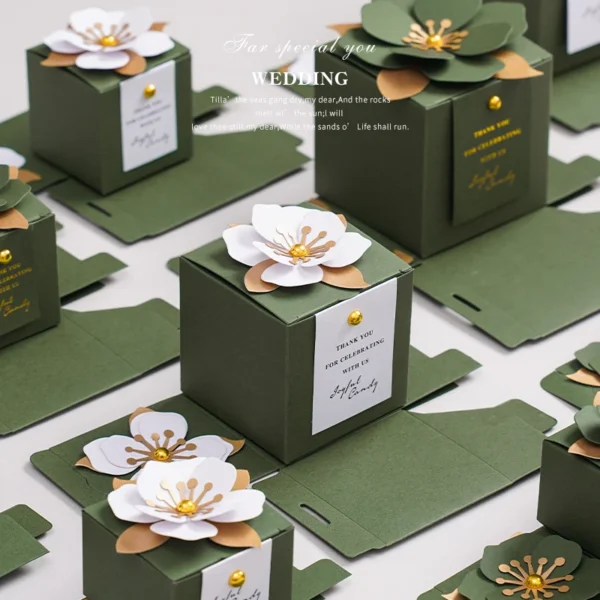 Green Creative Flower Square Exquisite Wedding Candy Box Personalized With a Name Wedding Thank You Gifts For Guests Box 50/100 - Image 2