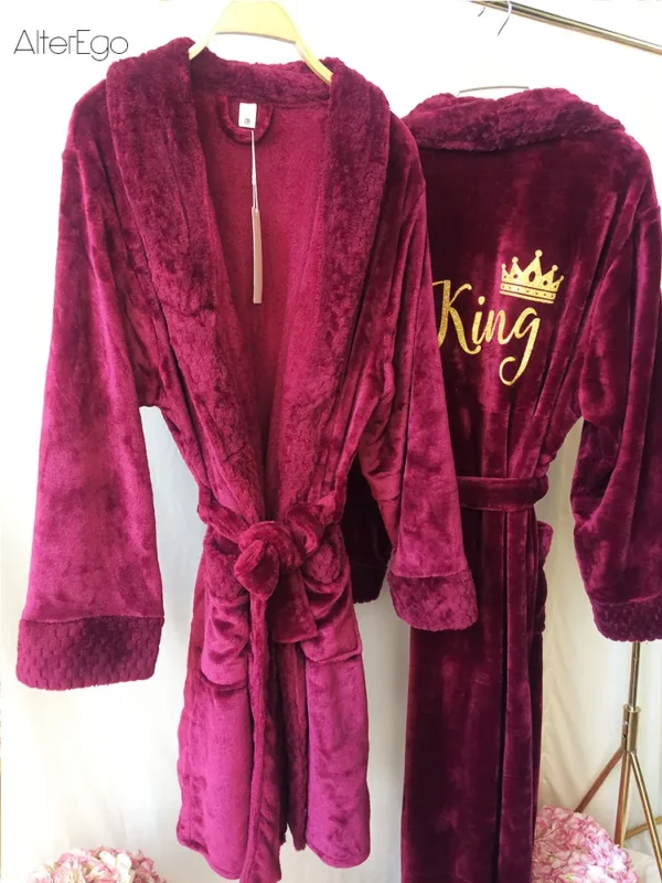 Custom Couple Bathrobe Personalized Wedding Bathrobe Flannel Anniversary King Queen Robes Honeymoon Mr Gift Bride And Groom Gift - Image 6