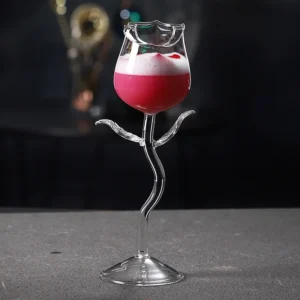 Creative Elegant Champagne Flute Clear Transparent Rose Shape Glass Goblet Glassware Red Wine Cocktail Glasses Cup for Wedding