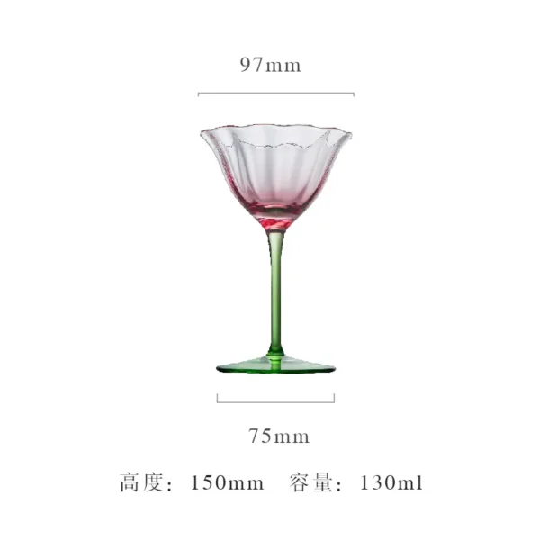 Home Light Luxury Retro Flower Wine Glasses Champagne Cup Set Crystal Goblet Glass Cocktail Glass Martini Cup Ribbed Pink Green - Image 21