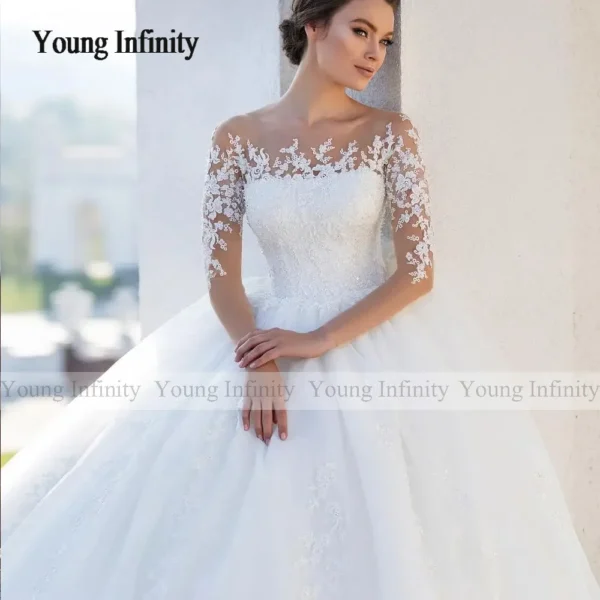 Elegant Fluffy Wedding Dresses Bridal Gown Round Neck Long Sleeves Vestidos De Novia Beautiful Bridal Dresses Lace Applique - Image 4