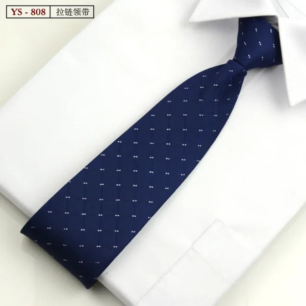 Formal 8CM Korean Zipper Tie for Men's Business Stripe Professional Dress Groom Wedding Tie - Image 24