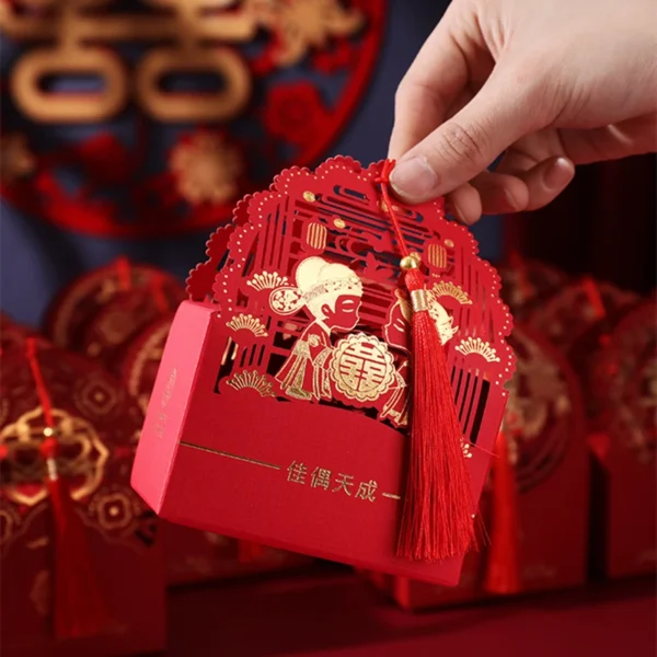 50pcs Big Red Chinese Wedding Candy Box with Tassels Traditional Engagement Decor Gift Box Bride and Groom Wedding Favor Boxes - Image 5