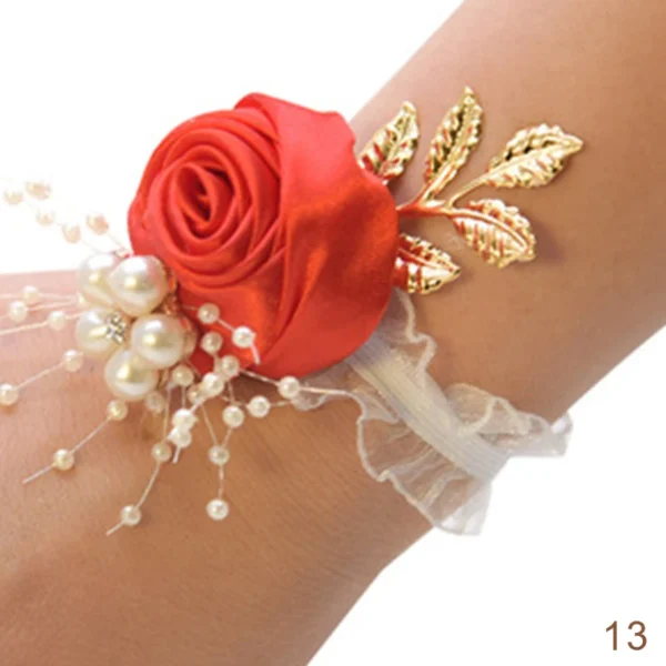 Bridesmaid Faux Rose Bracelet Wedding Wrist Corsage Polyester Ribbon Pearl Bow Bridal Gifts Hand Flowers Party Prom Accessories - Image 8