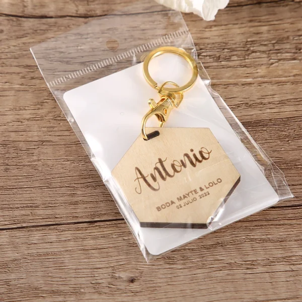 Personalized Engraved Hexagon Wood Key Chain, Wedding Names, Custom Gifts for Wedding Gift, Valentines or Birthday Gift - Image 4