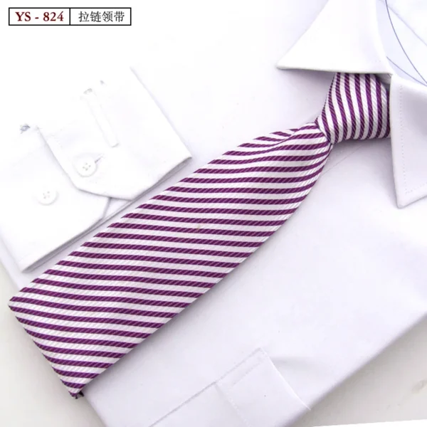 Formal 8CM Korean Zipper Tie for Men's Business Stripe Professional Dress Groom Wedding Tie - Image 13