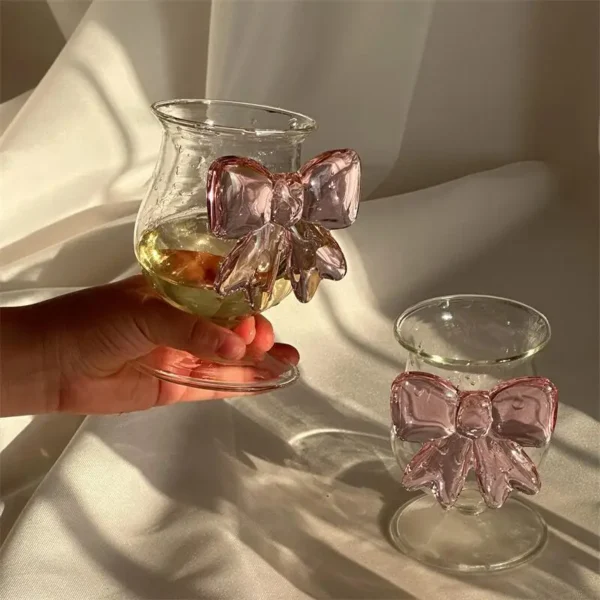 Pink Big Bow Series Glasses Cup  INS  Bow Handle Goblet Glass Cup Romantic Ritual Champagne Wine Glass Korean Style - Image 2