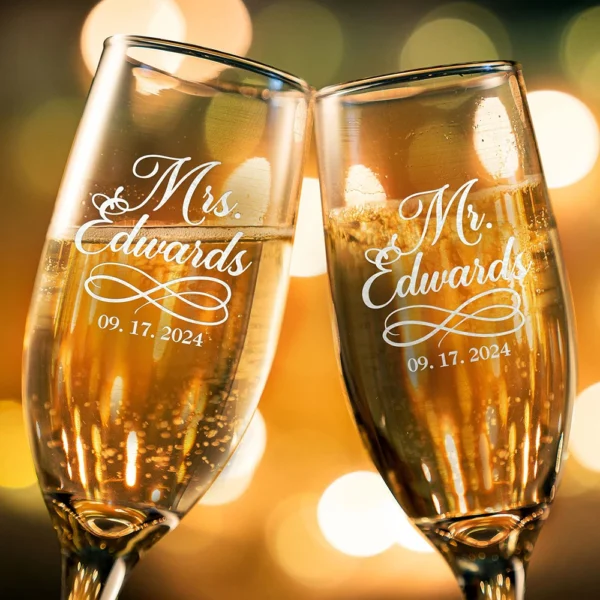 Personalized Unique Gift for Couple 2pcs Mr and Mrs Champagne Flutes Custom Bride and Groom Champagne Glasses Wedding Favors - Image 2