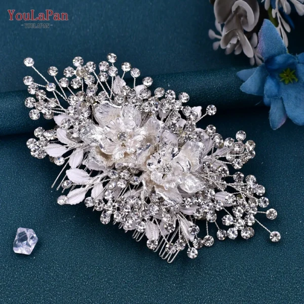 TOPQUEEN Indian Bridal Hair Accessories Alloy Flower Bridal Crowns and Tiaras Silver Hair Pieces Wedding Hair Jewelry HP301 - Image 9