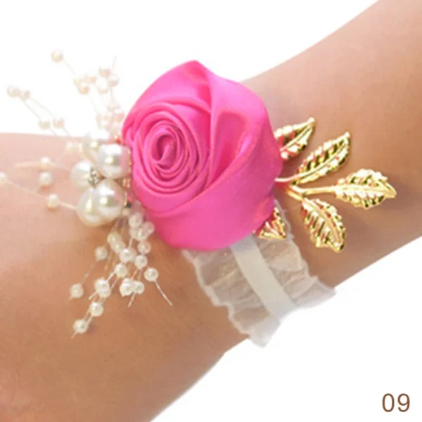 Bridesmaid Faux Rose Bracelet Wedding Wrist Corsage Polyester Ribbon Pearl Bow Bridal Gifts Hand Flowers Party Prom Accessories - Image 11