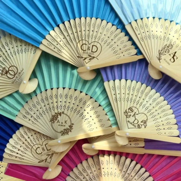 Personalized Custom Fabric Fans Wedding Party Favors Birthday Quinceanera Gifts Guests Bulk Engraved Cloth Fans Monogram Folding - Image 6