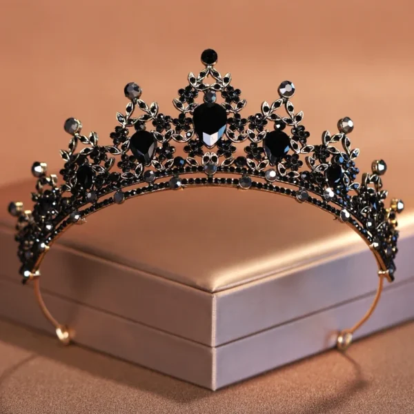 Bridal Headwear Black-Colour Women's Ballroom Crown Baroque Crystal Tiaras And Crowns Bridal Wedding Hair Accessories Jewelry - Image 2