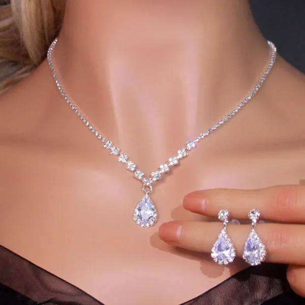 AINAMEISI Bridal Wedding Necklace Earrings Set Silver Rhinestone Necklace Bridal Crystal Jewelry Accessories (3 Pcs Set) - Image 10