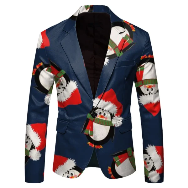 Mens Autumn Winter Printed Blazer One Button Christmas Suit Trend Printed Casual Suit Stylish Party Wear Wedding Groom Jacket