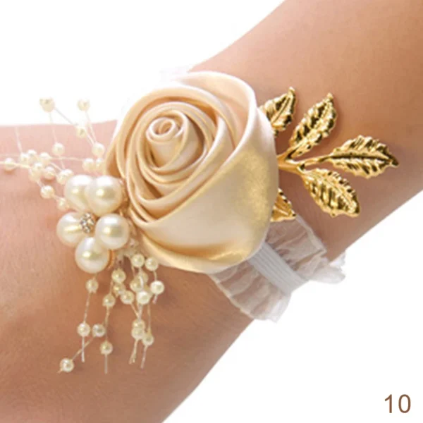 Bridesmaid Faux Rose Bracelet Wedding Wrist Corsage Polyester Ribbon Pearl Bow Bridal Gifts Hand Flowers Party Prom Accessories - Image 9