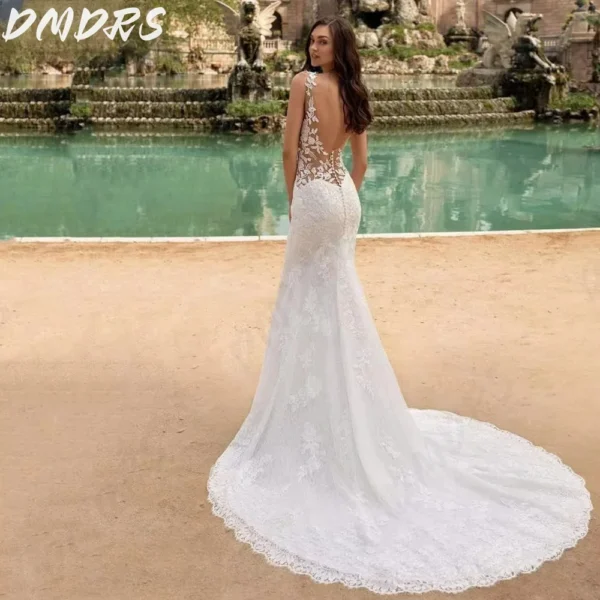 Sexy Lace Wedding Dress Romantic Customized  Bridal Gown Pastrol Sleeveless Backless Trumpet Floor-Length Bridal Dress Vestidos - Image 2