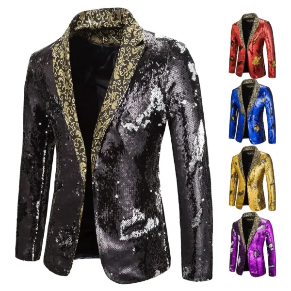 Men's Suit Shiny two-tone sequin shawl Collar suit Men's Wedding Groom Singer Dance Sequin Suit Jacket DJ Club Stage Men's suit - Image 2