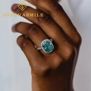 JOVOVASMILE  Moissanite Ring 6 Carat 9x11MM Cushion Cut Green Moissanite Gem Rings 18K Real Gold Ring Wedding Jewelry Anillos