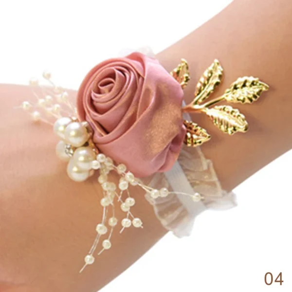 Bridesmaid Faux Rose Bracelet Wedding Wrist Corsage Polyester Ribbon Pearl Bow Bridal Gifts Hand Flowers Party Prom Accessories - Image 14