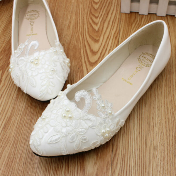 Flat Wedding White Bridal Dress Bridesmaid Shoes - Image 4