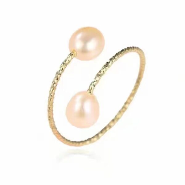 18k Gold Pearl Elastic Ring Au750 Color Gold Adjustable - Image 5